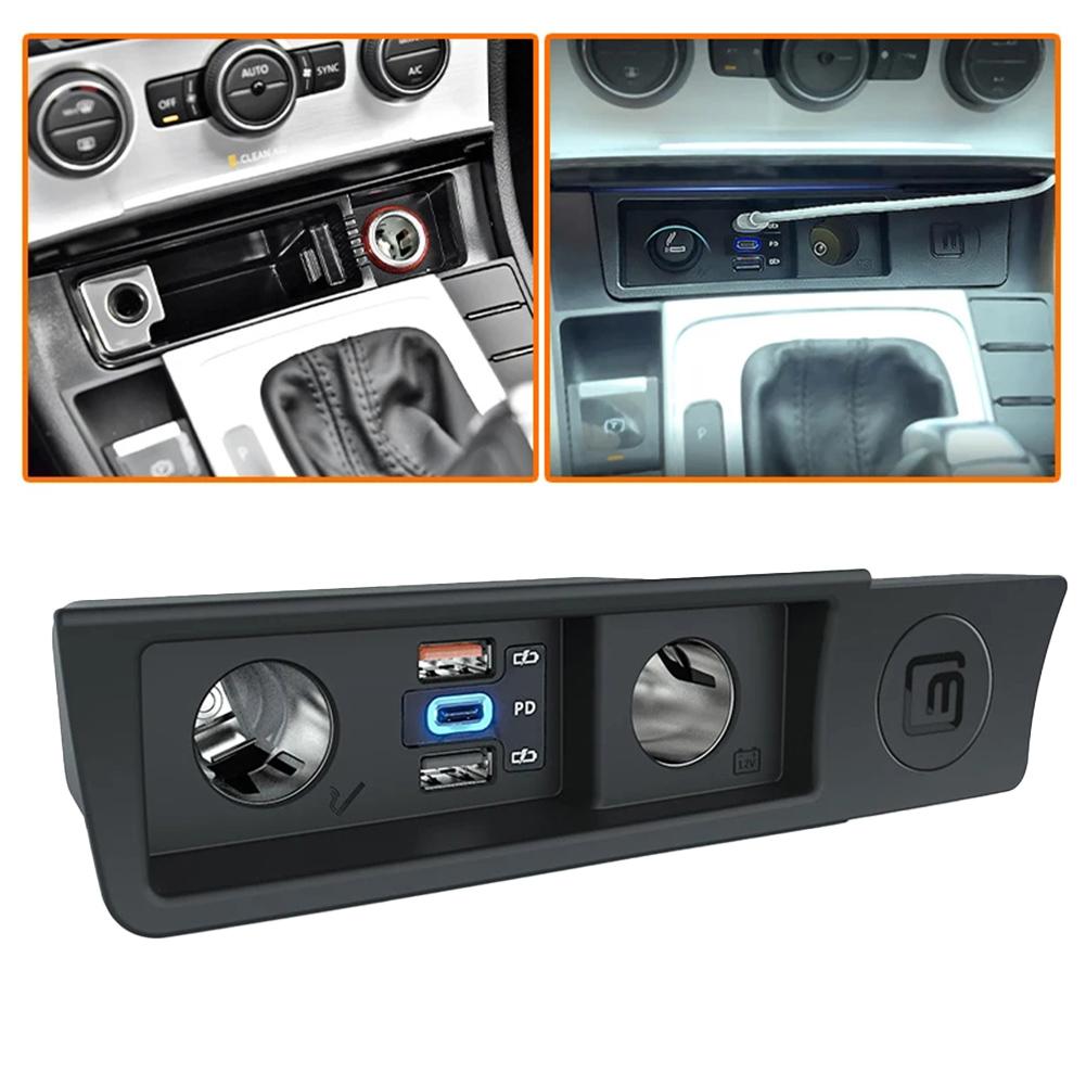 Car Charger Socket TYPE-C Port Charger In Car On The Road ABS Material 1 TYPE-C Port 2 Round Holes 2 USB Ports