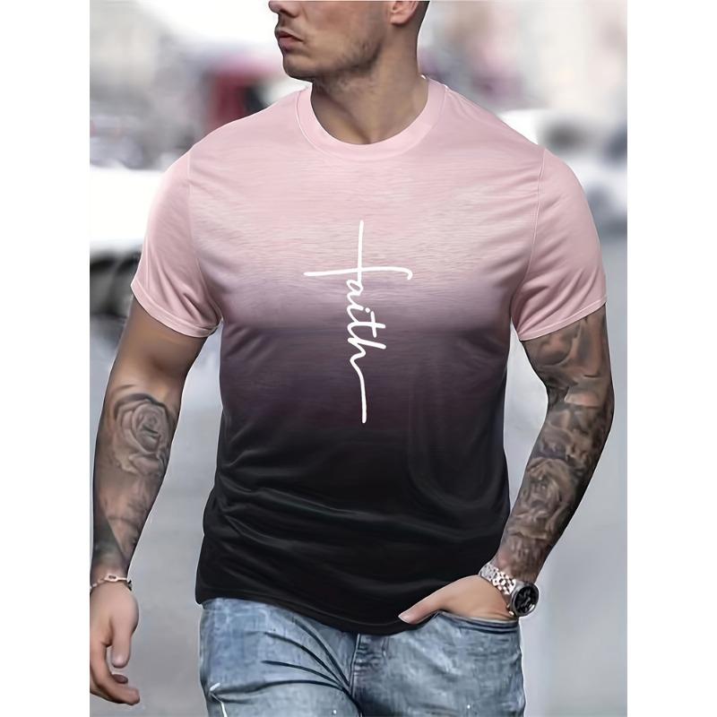 Men's T-Shirt Gradient Style "reset" Graphic Letter Print Mens Comfort Chic T Shirt Short Sleeve Quick Dry Oversized Apparel Top