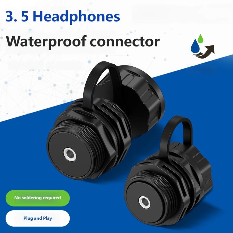 IP68 Waterproof 3.5mm Auxiliary Panel Mount Socket 3.5mm TRS Threaded Connector With Protective Cap For Harsh Environment
