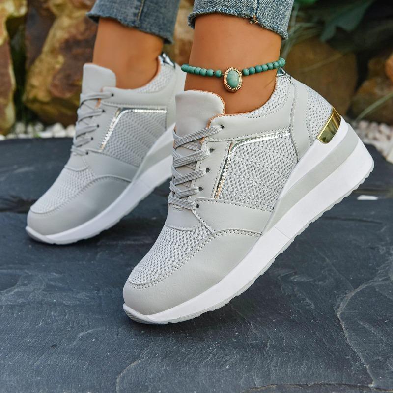 Women's Wide Width Platform Sneakers, Lace-Up Athletic Casual Shoes, Summer Wholesale Walking Shoes in Stock