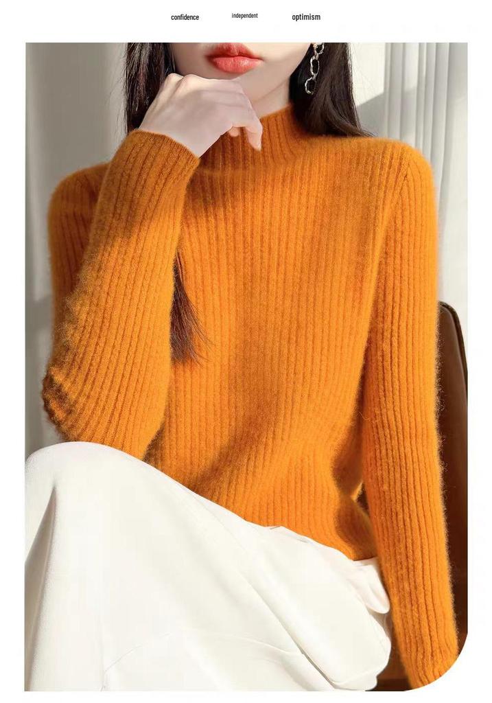Women's Slim Fit Wool Mock Neck Cable Knit Sweater
