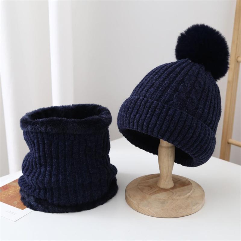Hat Women's Autumn and Winter Snow, Cute Versatile Scarf Suit Hat Fashionable Velvet Thickened Knitted Hat Tide