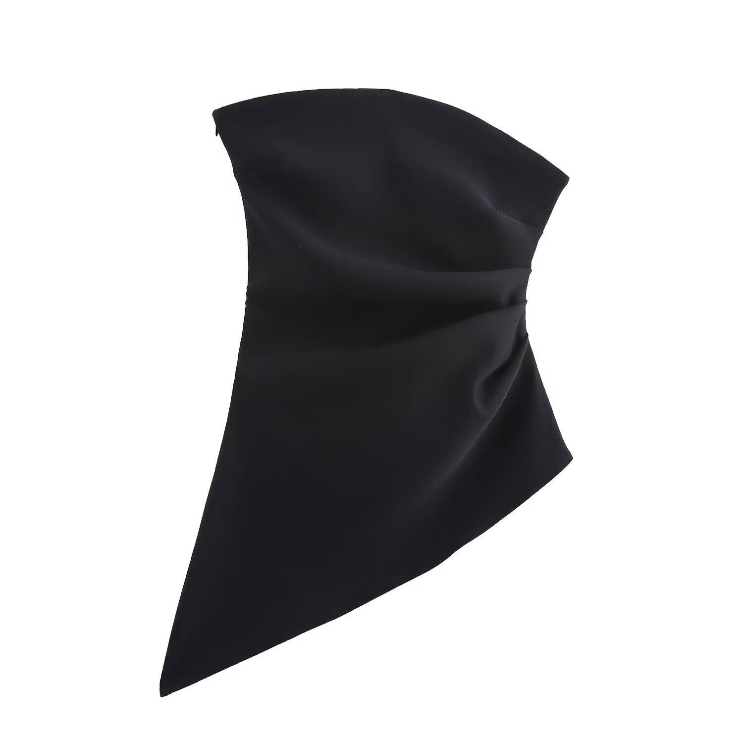 

Женский европейский и американский стиль осень 2024 года, французский топ-бандо с открытыми плечами, асимметричный плиссированный Large