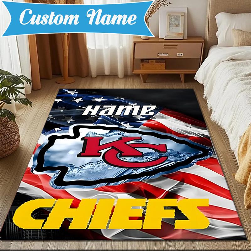 Custom Name Kansas City Chiefs Logo Rug Game Carpet, Floor Mat for Bedroom Living Room Entryway Rug, Home Decor Idea Gift for Christmas birthday