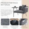Modern single armchair with comfortable fabric backrest and two storage compartments, complemented by a practical side table.