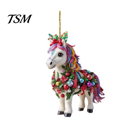Fade-resistant Christmas Decorations Pony Ornament 2D Acrylic Hanging Decor for Car White Horse Design And Tree Cute Holiday Gift Kids Ornaments