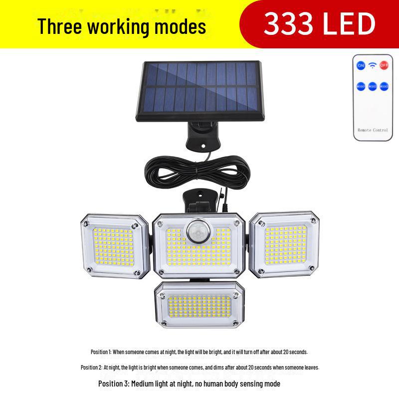 Trehodet 333 LED Solcelle Hagevegglampe med Bevegelsessensor