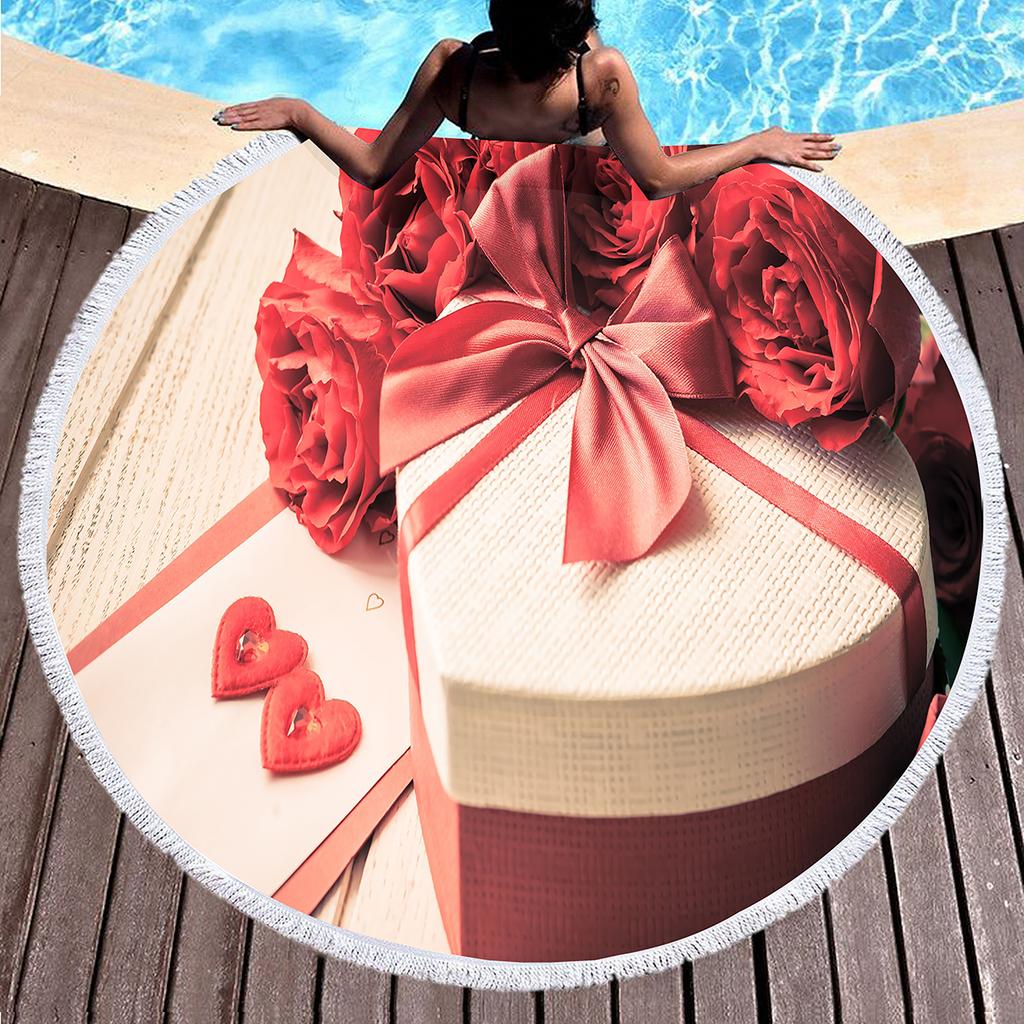Gift Box Round Beach Towel, Superfine Polyester Sand Resistant Beach Blanket, Absorbent Quick Dry Portable Pool Towel Picnic Mat