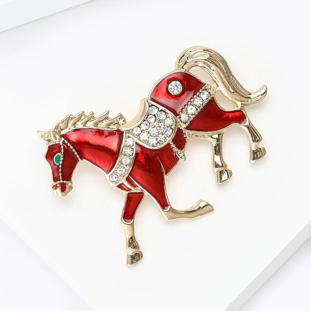 Retro Zodiac Pin Chinese Style Animal Lapel Pins Enamel Rhinestone Horse Brooch Women Accessories