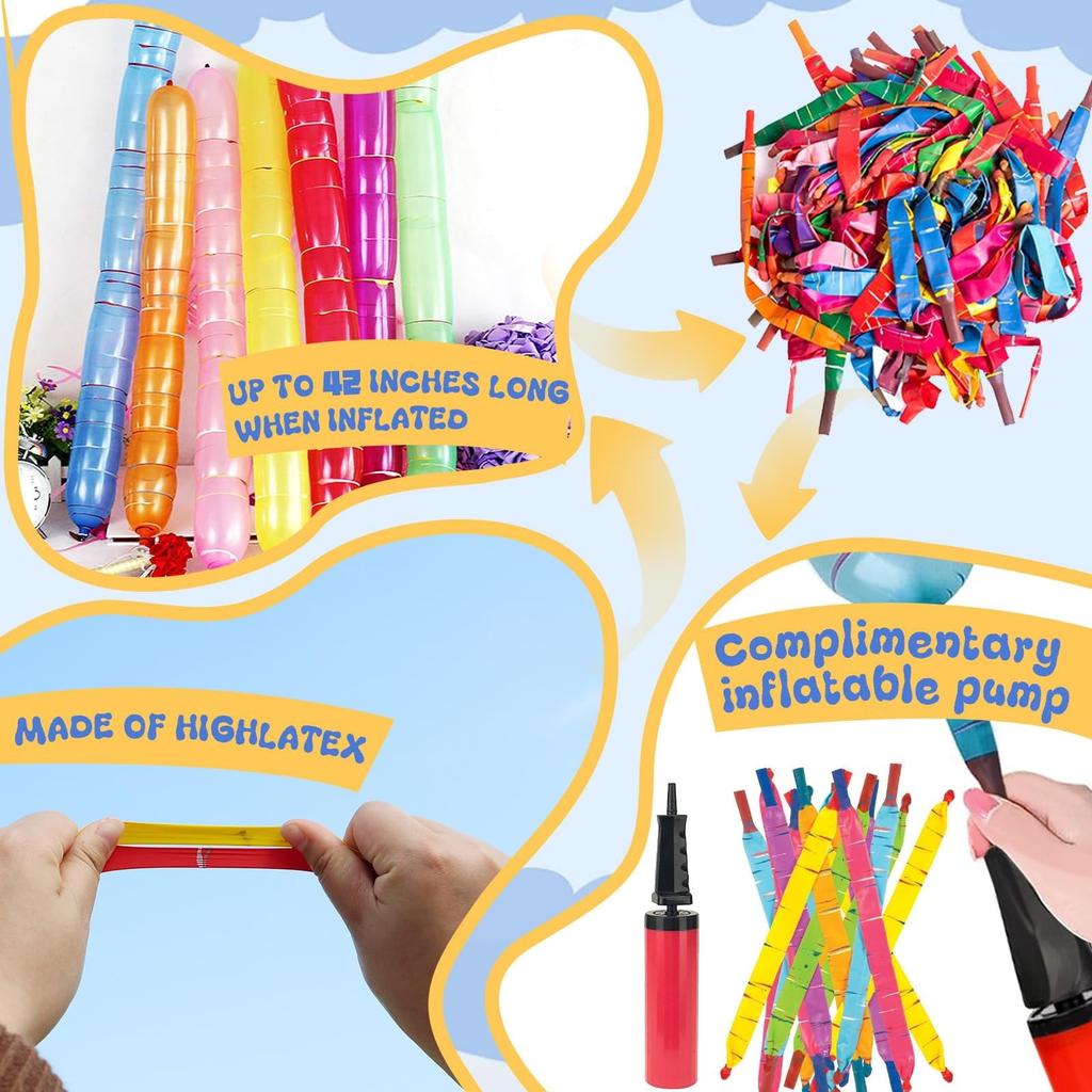 Rocket Balloons 100-Pack , 40-Inch Whistling Flying Party Balloons, Assorted Colors, Outdoor Kids Toys For Birthdays & Events