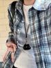 Man Jiang Yue Women's Retro Blue Plaid Shirt - Early Spring Chic Design, Casual Brushed Cardigan Jacket