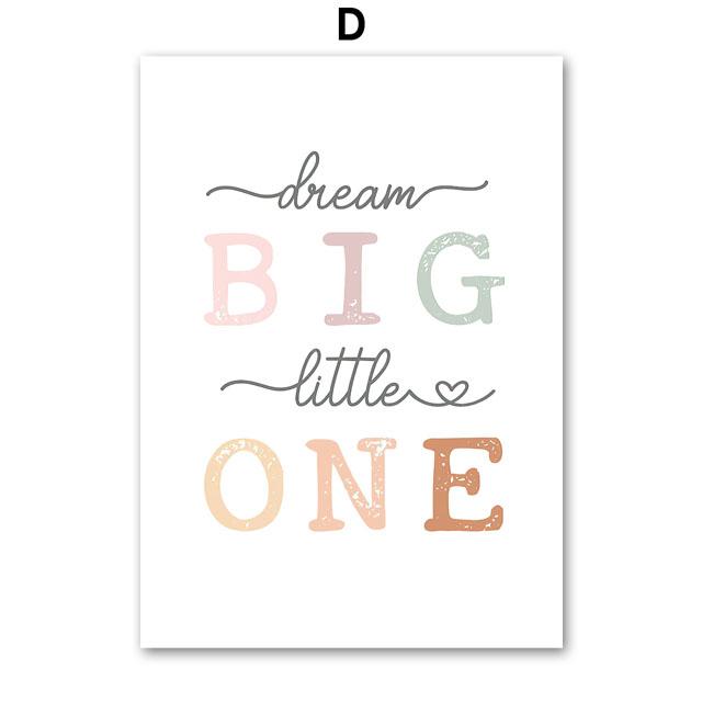 Rainbow Stars Moon Flowers Big Dreams Cartoon Wall Art Canvas Painting Nordic Posters And Prints Pictures Girl Kids Room Decor