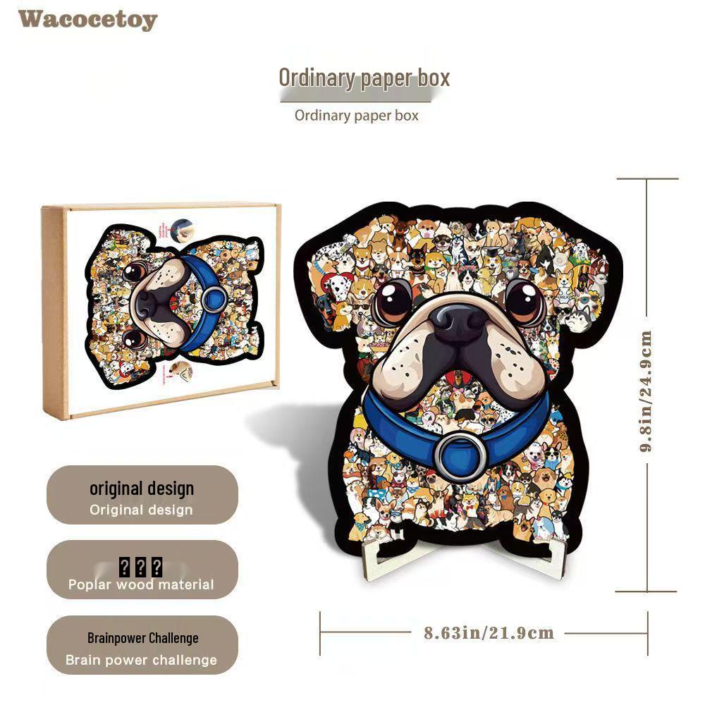 Wacocetoy Irregular Wooden Dog Jigsaw Puzzle - Cute Stackable Ornament Gift