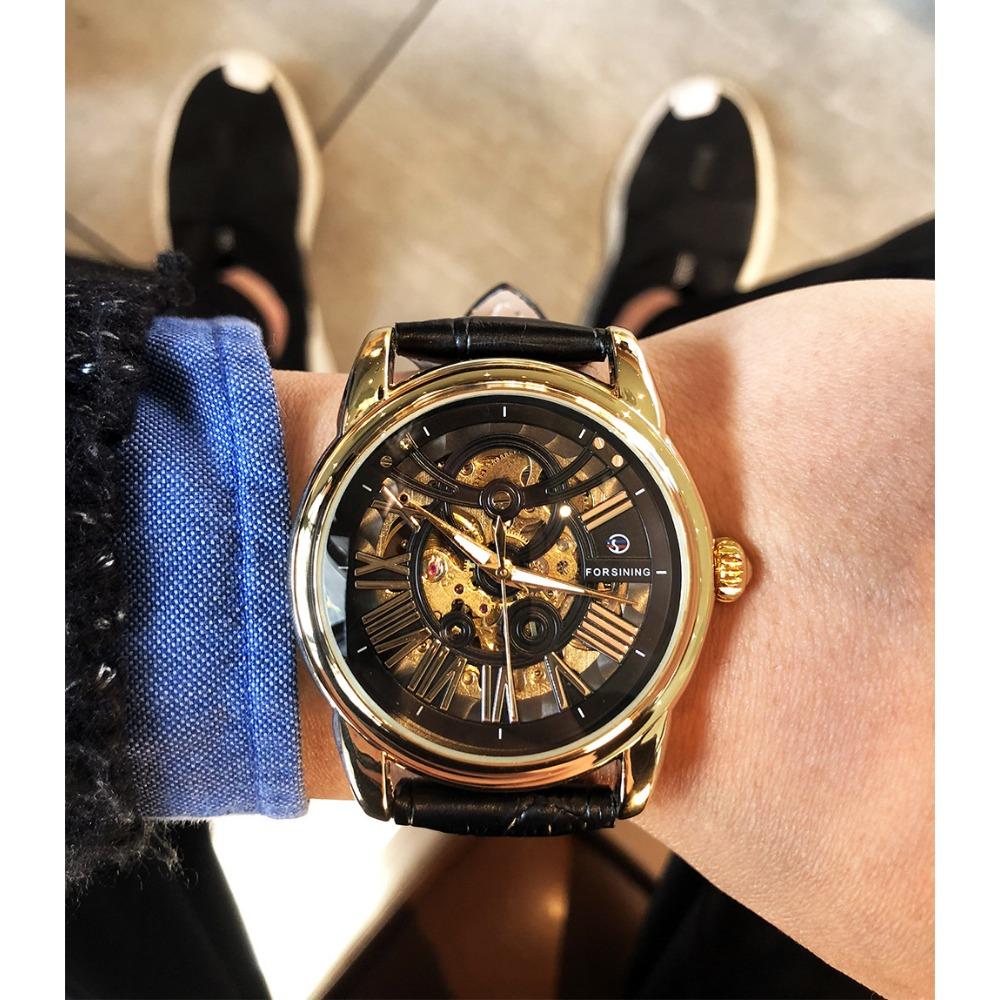 Forsining Montre mécanique automatique pour hommes, mode décontractée, mouvement mécanique creux, GMT1069-2-W