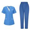 Women's Uniforms Quick Dry Fabrics V-Neck With Pockets Short Sleeves Long Pants Solid Color Workwear Suit