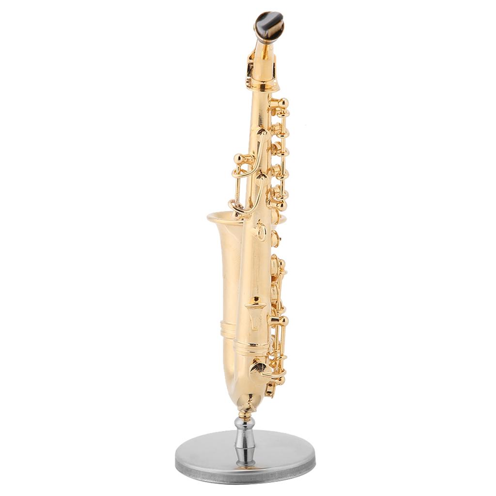 Miniature Alto Saxophone Replica with Stand and Case Gold Plated Instrument Model Ornaments