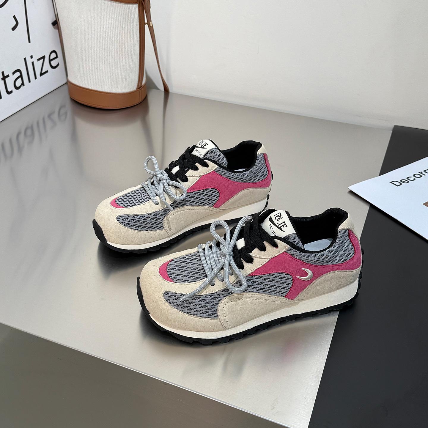 

Double pair of shoelaces~ leather breathable inner height increase German training shoes women s 2025 spring and summer flat mesh letters ugly cute c 35