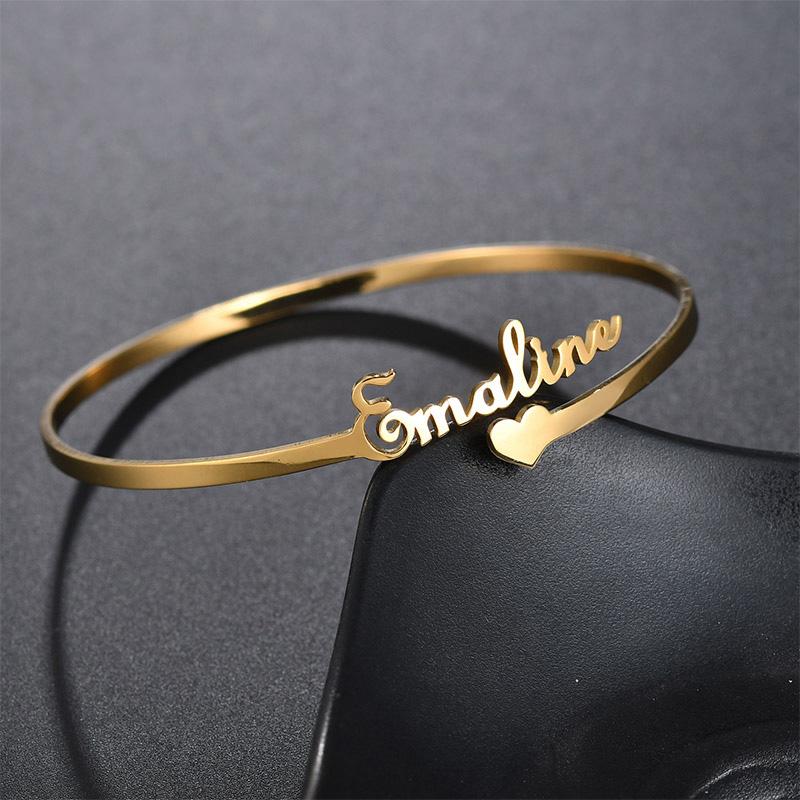 Customized Name Bracelet Personalized Custom Charm Gold Color Bangles for Women Stainless Steel Chrismas Jewelry Gift