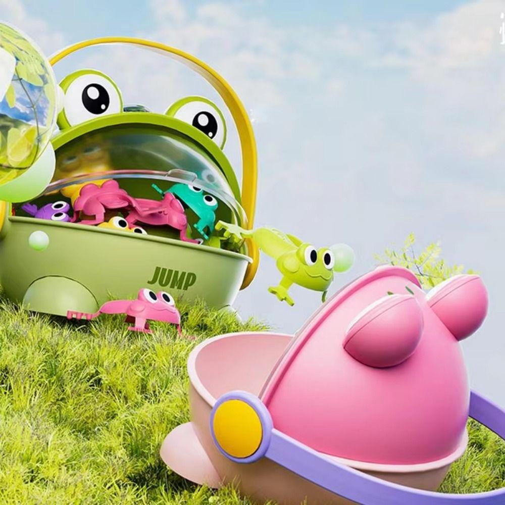 Assorted Colors Fun Jumping Frog Toy with Storage Bucket Cute Animals Bouncing Toad Game Parent-child Bounce