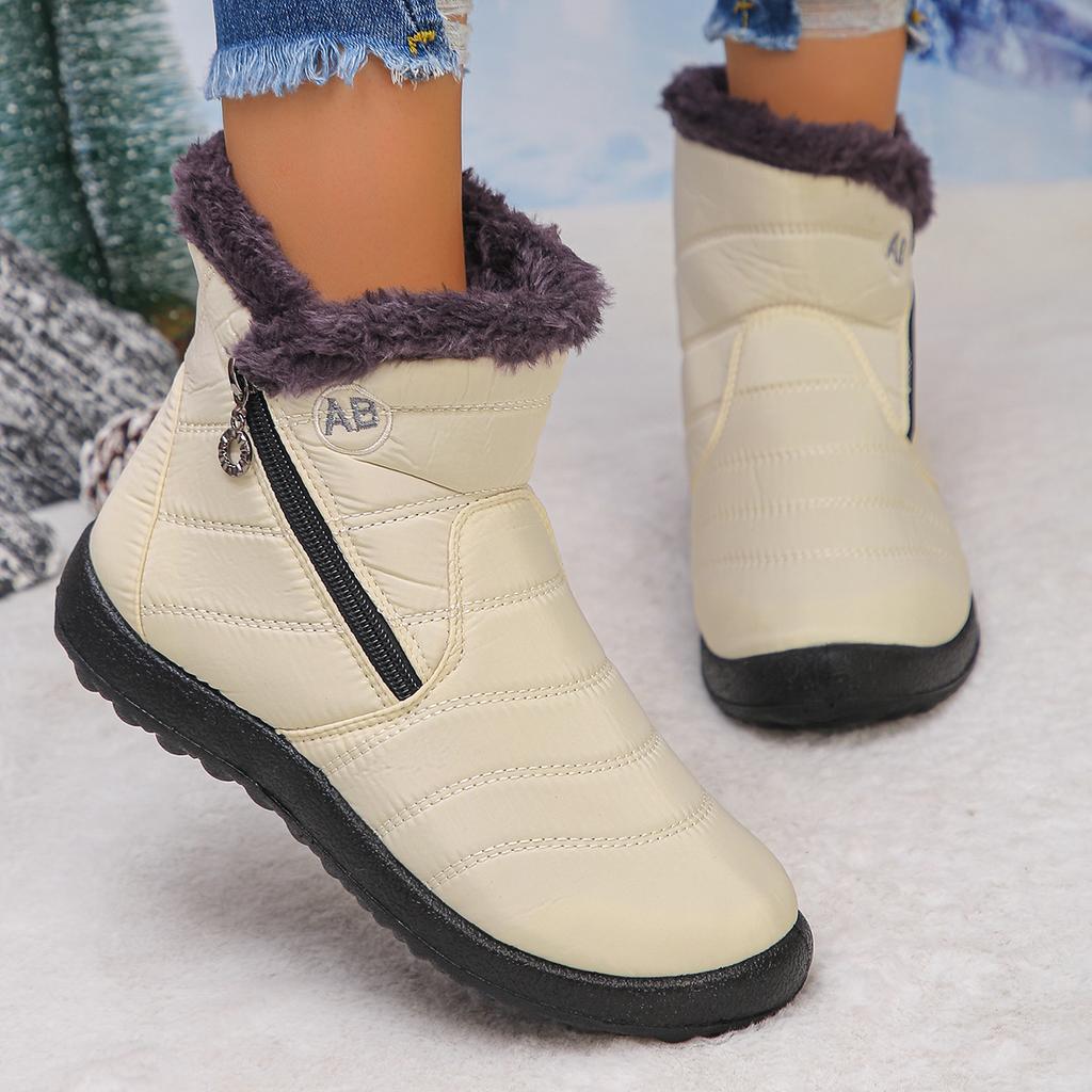 Fashion Casual Side Zip Furry Snow Boots Women 2025 Winter Comfort Round Toe Medium Heel Booties Warm Short Plush Waterproof Ankle Boots