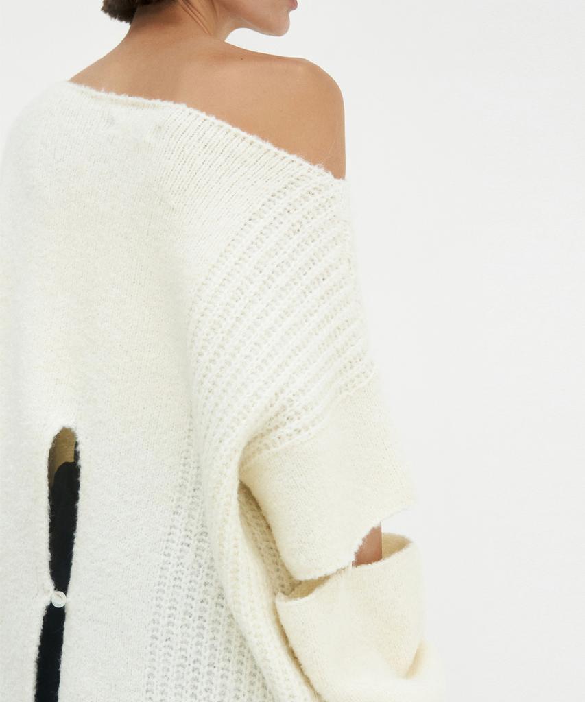 Teulimingbeodeu Sleeve Slit Boat Neck Knit [ Ivory ]