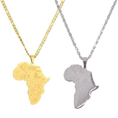 Collana con Ciondolo Mappa dell'Africa in Acciaio Inossidabile Gioielli Collana Simbolo Africano