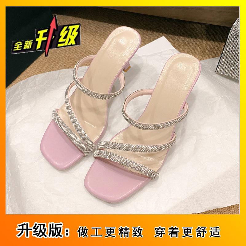 Internet celebrity with skirt versatile high heels 2025 new popular outer wear niche design light mouth stiletto one-word slippers