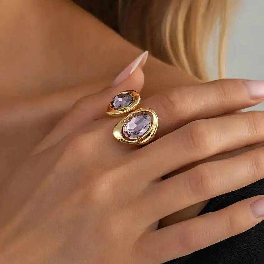 SHIXIN Trendy Charm Acrylic Rhinestone Rings Women Vintage Luxury Metal Geometric Finger Ring Daily Wear Jewelry Accessorioes