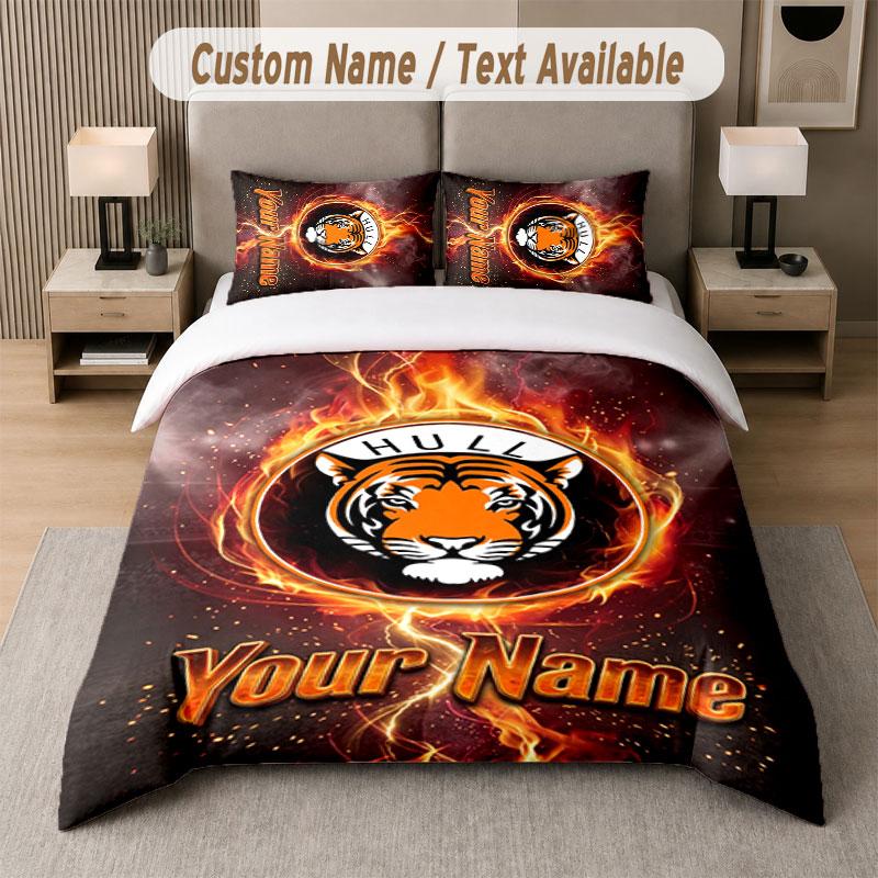 Set Biancheria da Letto Personalizzato Modello Hull City, Stampa Nome Testo 1 Copripiumino più 2 Federe Tessile per la Casa