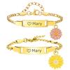 Custom Personalized Name ID Bracelet for Girl Boy, Stainless Steel Flower Charm Bracelet, Not Allergic Fashion Jewelry Gift