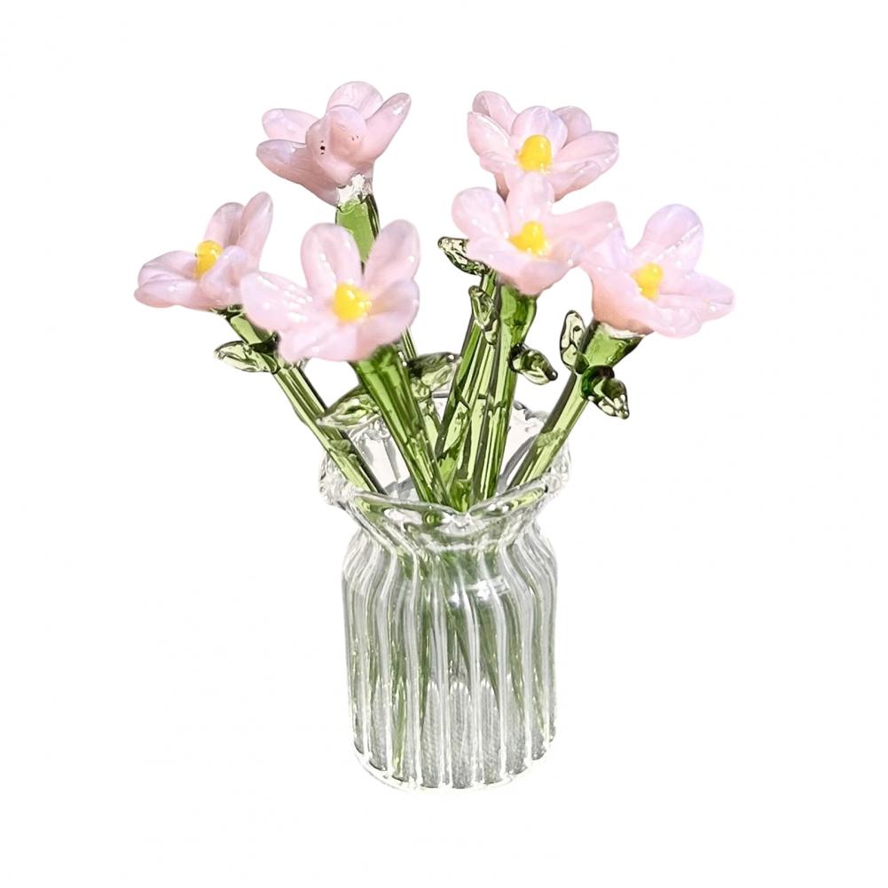 Glass Flower Decor Handmade Glass Flowers Hand-blown Glass Flower Bouquet with Vase Mini Floral Decoration for Home Room