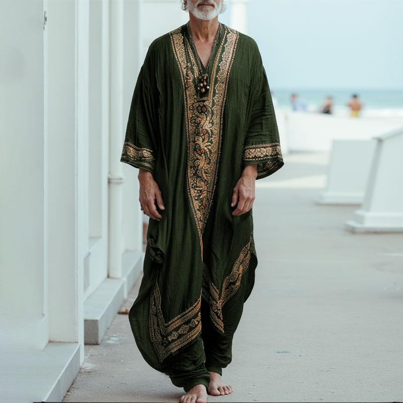 

INCERUN Мужские повседневные свободные длинные халаты с глубоким V-образным вырезом и рукавами ¾ с цветочным принтом 5XL армия зеленый