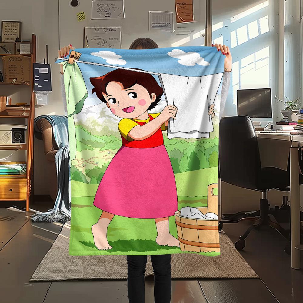 1 Stück Heidi Alpen Cartoon-Druck Flanelldecke, Hohe Qualität für alle Jahreszeiten, Heimdekoration, Wärme und Komfort, Perfekt für Weihnachtsgeschenke
