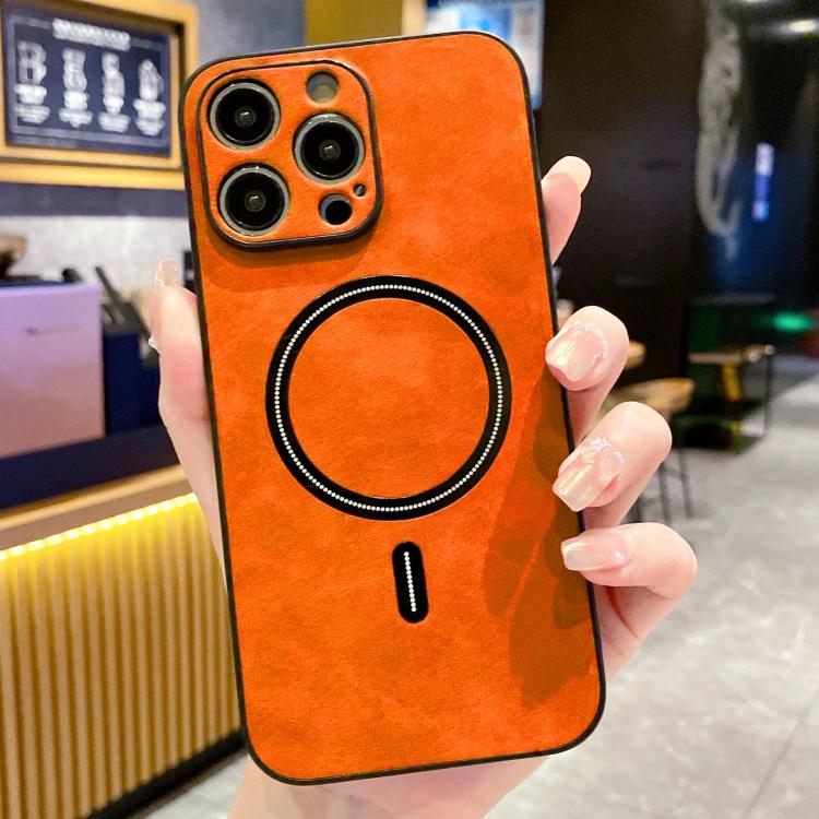 Lambskin Faux Leather Magnetic Case for iPhone 15 Pro Max, PU+TPU+PC Wear-resistant Shockproof Protective Cover