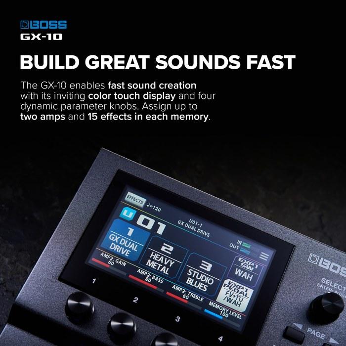 BOSS GX-10 Compact Guitar & Bass Effects Processor - GX-100 Sound Engine, Color Touchscreen, 32A Type, 170 BOSS Multimode Effects, Foot
