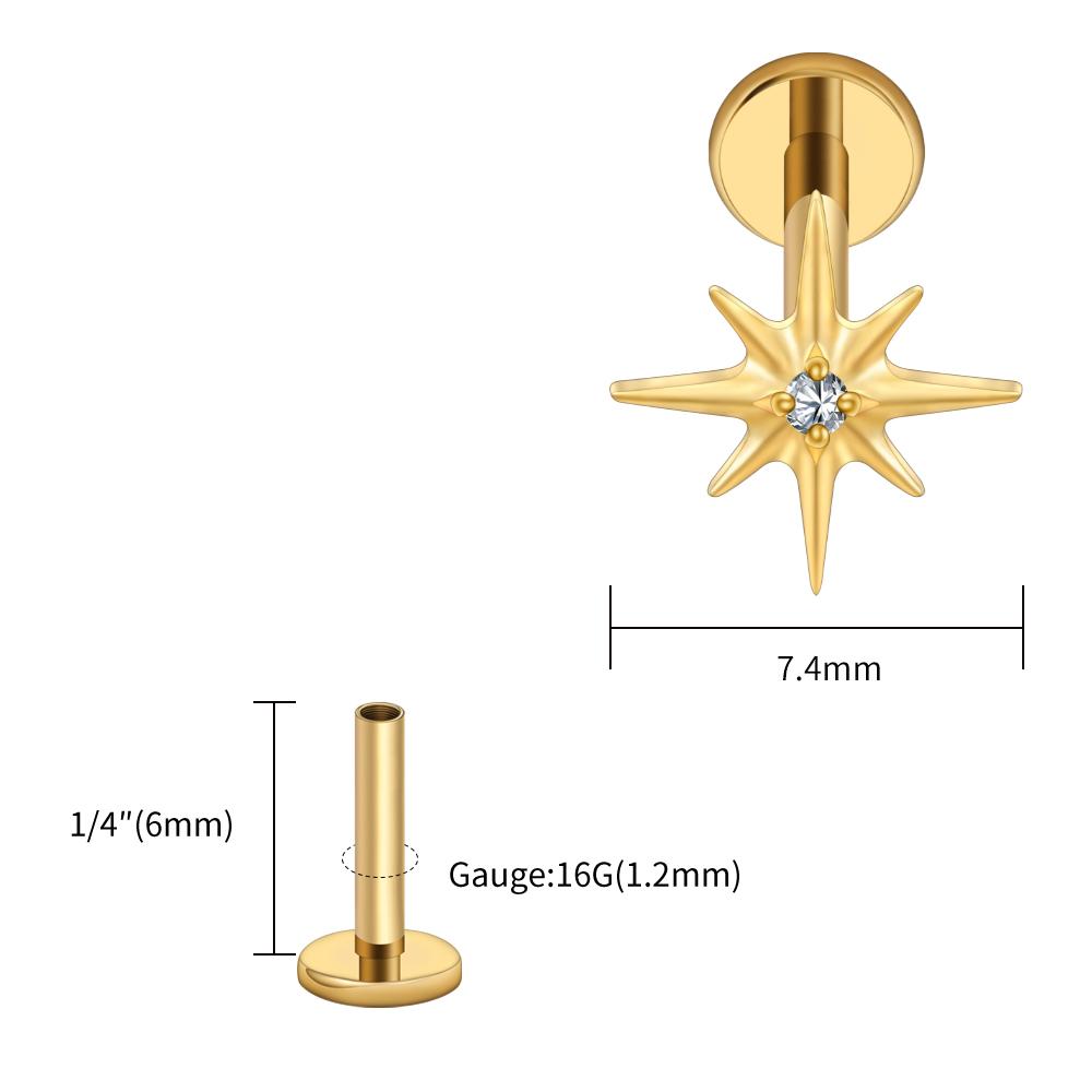 

Right Grand ASTM F136 Titanium CZ North Star Flat Back Earring 16G Tiny Starburst Helix Cartilage Stud Earlobe Piercing Jewelry Star&Earrings&Ears