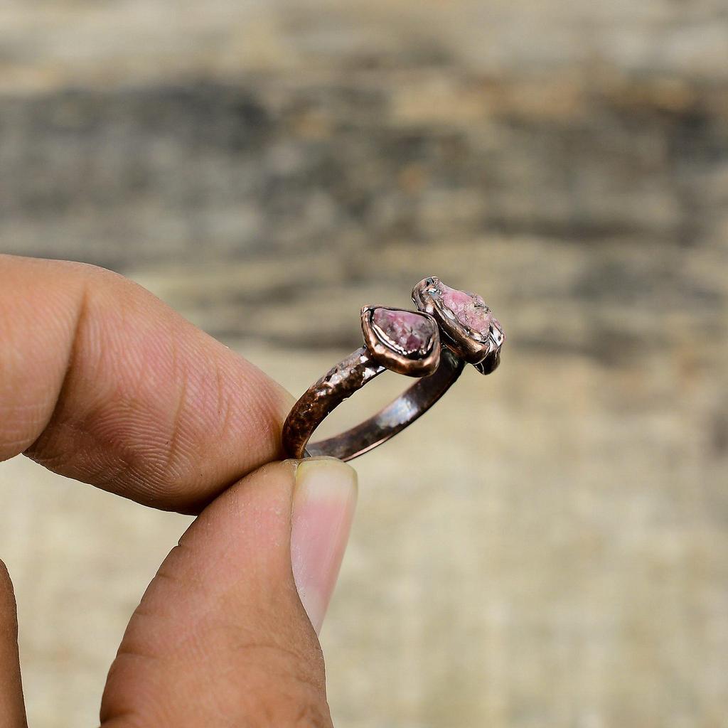 Pink Tourmaline Rough Ring Electroformed Copper Ring Handmade Jewelry Electroformed Copper Jewelry Real Gemstone Ring Available In Ring Size