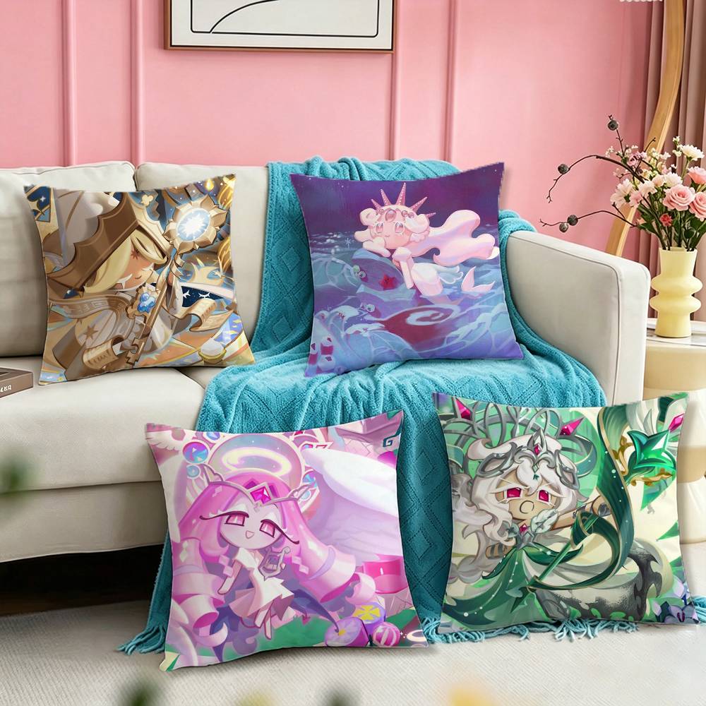 wWhite CCookie Run Kingdom Pillow Case Square DoubleSided Sofa Cushion Cover Bedroom Bedside Pillow