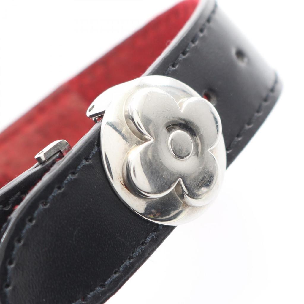 Used LOUIS VUITTON Brasserie Vou Good Luck Bracelet M64447 leather Stainless Steel Black Silver Silver Used Women