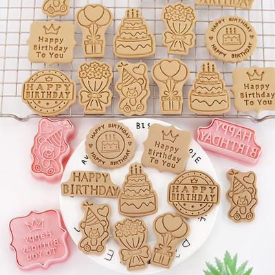 8Pcs Cookie Cutters Kunststoff 3D Geburtstag Thema Pressable Keks Form Backformen