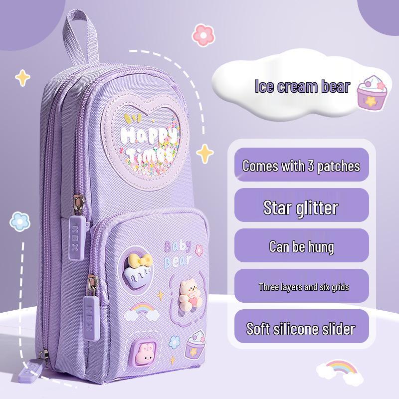 Three-Layer Backpack-Style Pencil Case for Girls: Large Capacity, Cute Design, Perfect for Elementary Students (2024 Model)