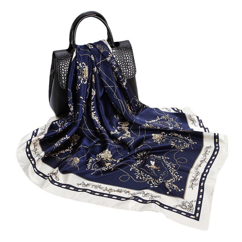 90cm Printed Women's Square Scarf, Satin Scarf, Shawl