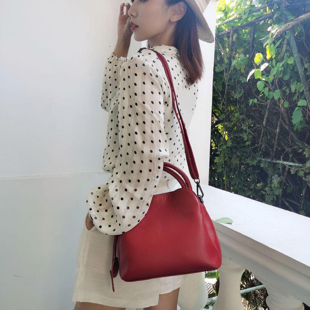 Genuine Leather Women's Crossbody Tote - Large Capacity Soft Cowhide Square Bag for Commuting