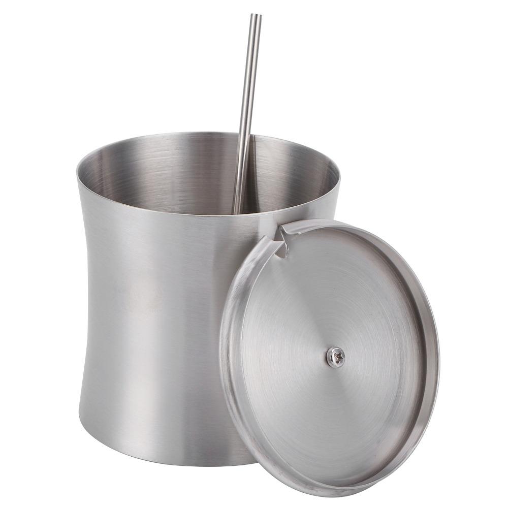 Stainless Steel Sugar Bowl with Lid and Spoon Salt Pot Condiment Can Condiment Pot Restaurant