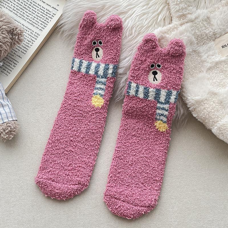 Verdickte Korallenfleece-Halbhohe Socken, Warme Lange Socken für Herbst und Winter, Schlafsocken und Niedliche Flauschige Haussocken