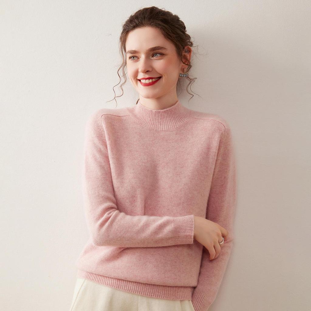 Women's Cashmere Half-High Neck Sweater - Winter 2025, Gentle Loose Slimming Warm Base Layer.