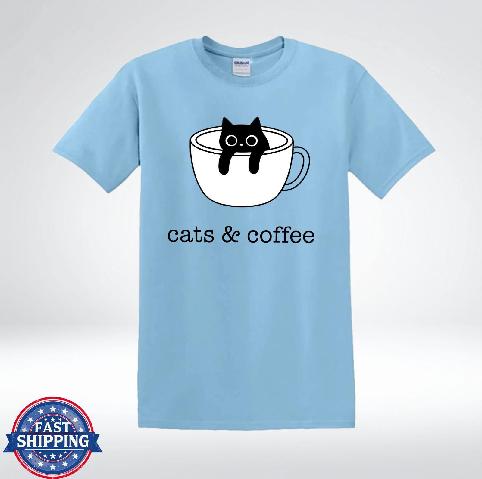Cats And Coffee Cute Black Cat Lover Graphic T-Shirt S