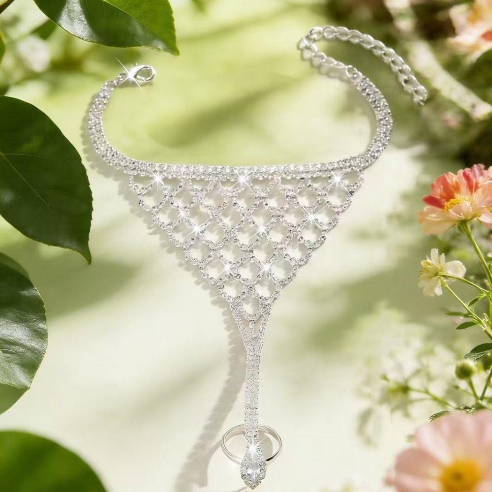 Rhinestone Tassel Ethnic Dance Accessory Multi Layer Hollow Geometric Pendant  Wedding