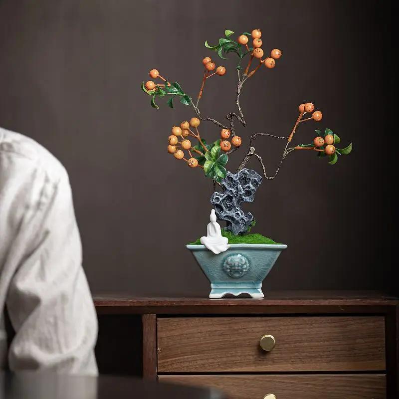 Chinese Style Flower Bonsai Decoration Ornaments For Indoor Study, Living Room Decoration Home Soft Decoration Handicrafts