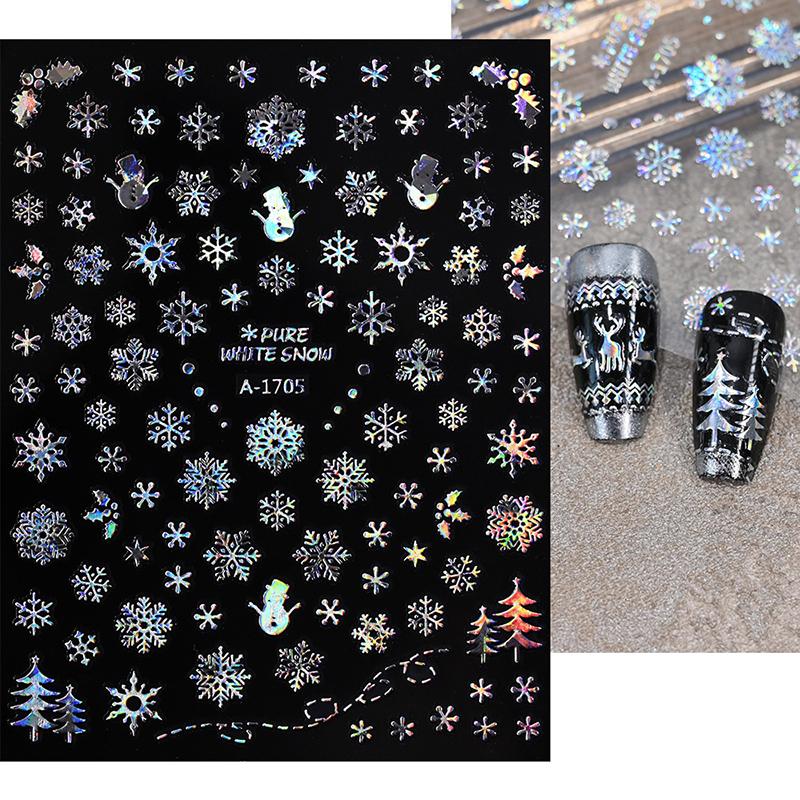 1Sheet Christmas Decorations 2026 New Year Nail Stickers Press On Nails Laser Snowflake Snowman Christmas Tree 3D Nail Decal